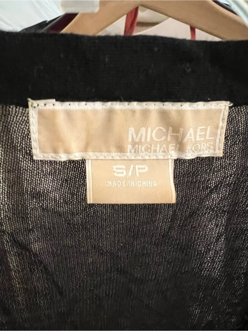 Michael Kors Black Sheer Cardigan with Gold-Tone Label Detail